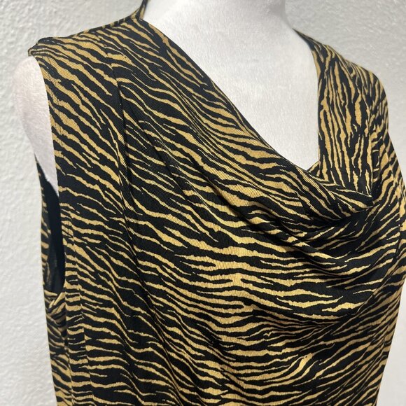 French Laundry Slinky Top Size L Animal Print Sleeveless Cowl Neck Acetate Blend - Picture 4 of 11